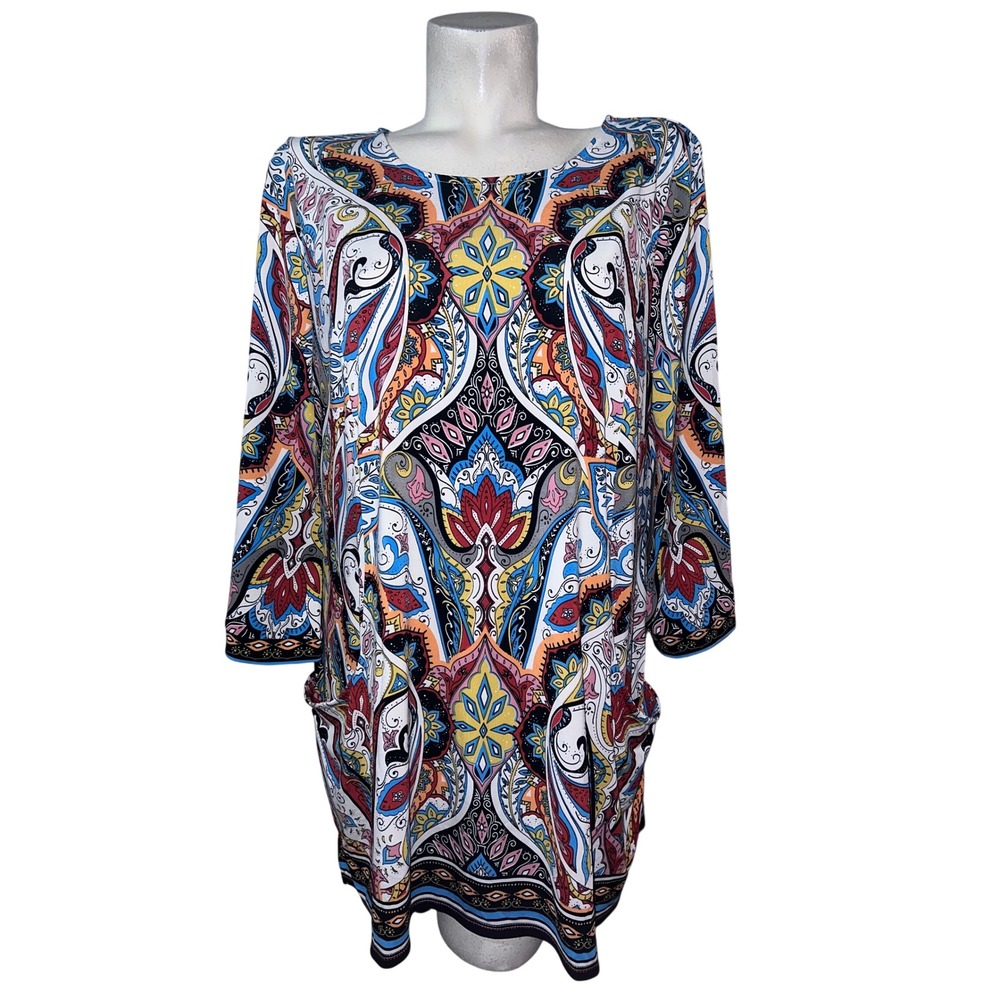 New Monroe & Main Top Womens Size XL Paisley Print Tunic 3/4 Bell Sleeve Pockets